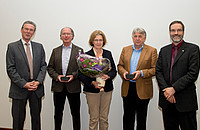 Gruppenfoto mit Michael Leinkeit, Keith Hodges, Gabriele Flügge, Eberhard Fuchs, Stefan Treue